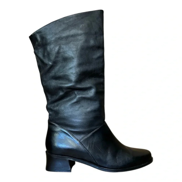MARKON Shelly Black Leather Riding Boots sz 7.5M Fall Winter 1.5" Block Heel EUC - Picture 2 of 8